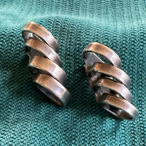 Vintage, 925 MOD style pierced earrings , geometric Boho silver MCM - Picture 2 of 6